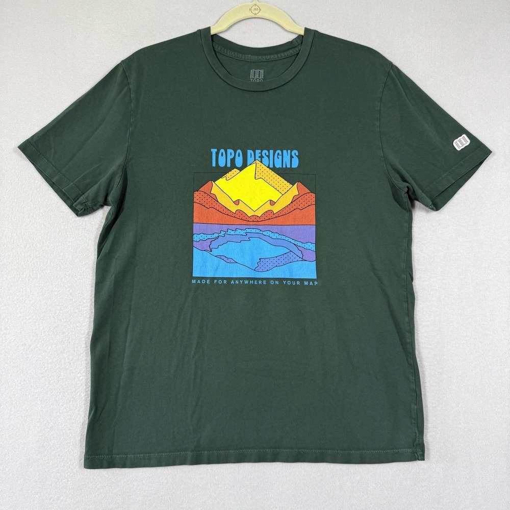 Topo Designs Shirt Mens Medium Reflecting Peaks Graphic Tee Organic Cotton Green